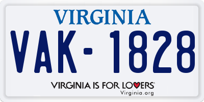 VA license plate VAK1828
