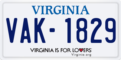 VA license plate VAK1829