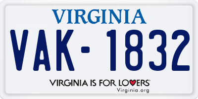 VA license plate VAK1832