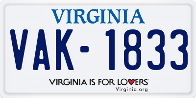 VA license plate VAK1833