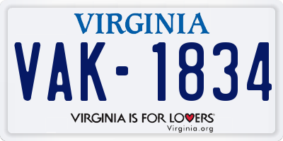 VA license plate VAK1834