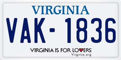 VA license plate VAK1836