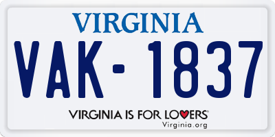 VA license plate VAK1837