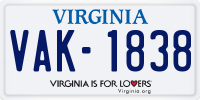 VA license plate VAK1838