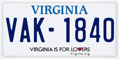VA license plate VAK1840