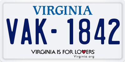 VA license plate VAK1842