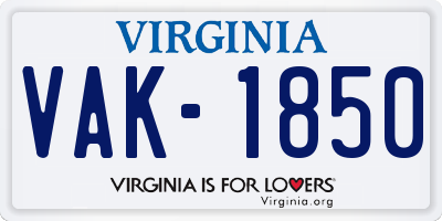 VA license plate VAK1850