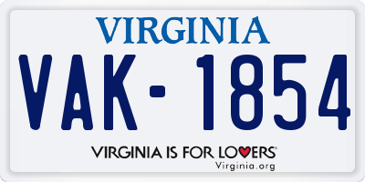 VA license plate VAK1854