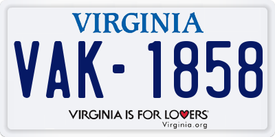 VA license plate VAK1858