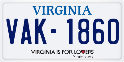 VA license plate VAK1860