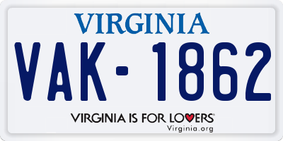 VA license plate VAK1862