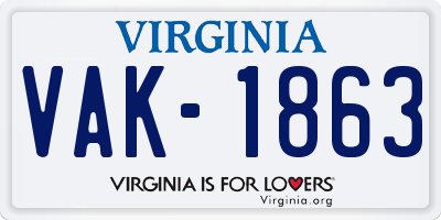 VA license plate VAK1863
