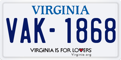 VA license plate VAK1868