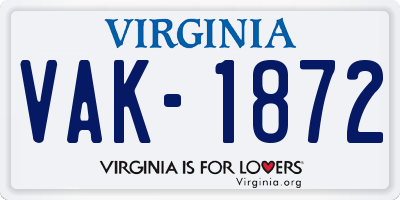 VA license plate VAK1872