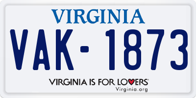 VA license plate VAK1873