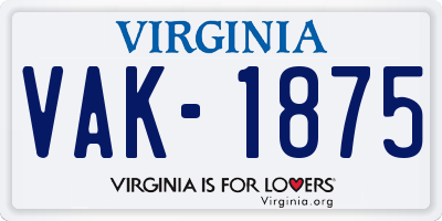 VA license plate VAK1875