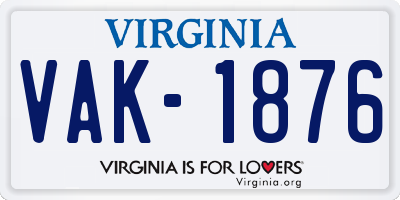 VA license plate VAK1876