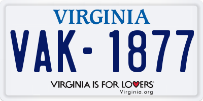 VA license plate VAK1877