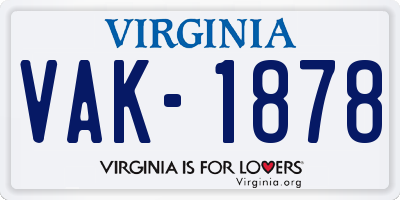 VA license plate VAK1878