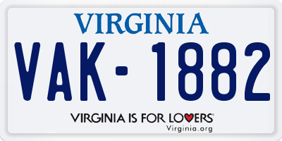 VA license plate VAK1882