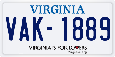 VA license plate VAK1889