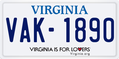 VA license plate VAK1890