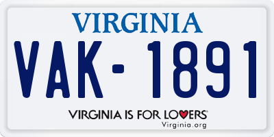 VA license plate VAK1891