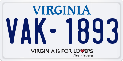 VA license plate VAK1893