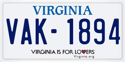 VA license plate VAK1894