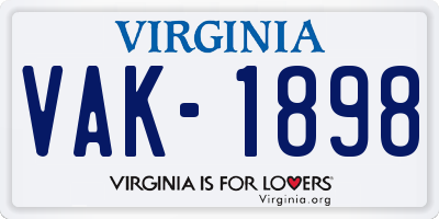 VA license plate VAK1898