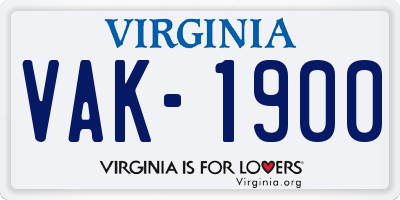 VA license plate VAK1900