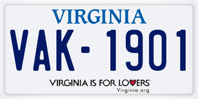 VA license plate VAK1901