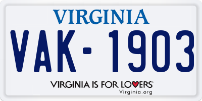 VA license plate VAK1903