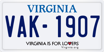 VA license plate VAK1907
