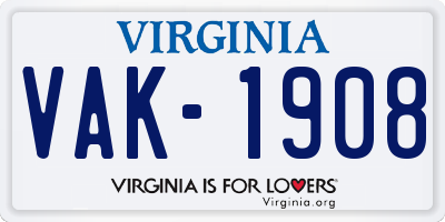 VA license plate VAK1908