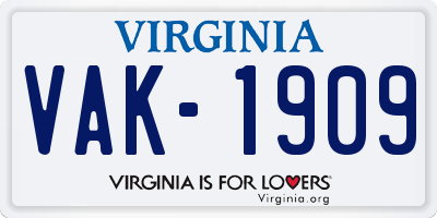VA license plate VAK1909
