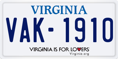VA license plate VAK1910