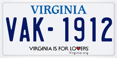 VA license plate VAK1912