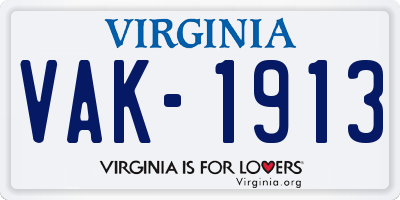 VA license plate VAK1913