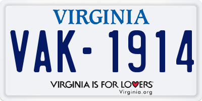 VA license plate VAK1914