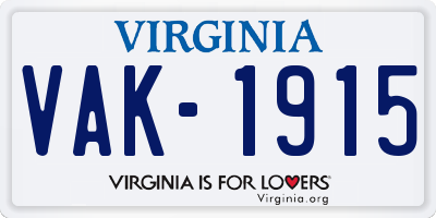 VA license plate VAK1915