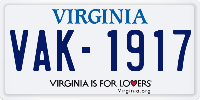 VA license plate VAK1917