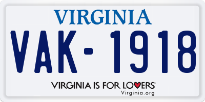 VA license plate VAK1918