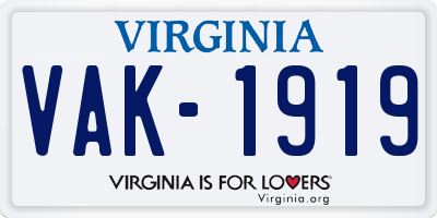 VA license plate VAK1919