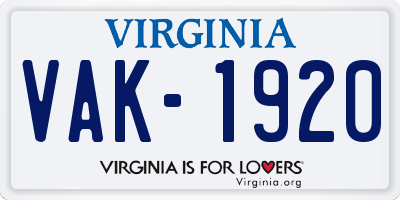VA license plate VAK1920