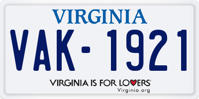 VA license plate VAK1921