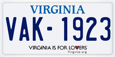 VA license plate VAK1923