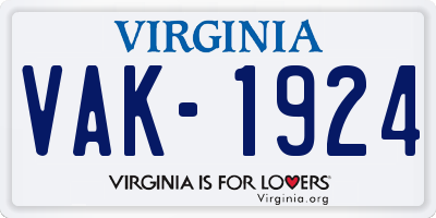 VA license plate VAK1924