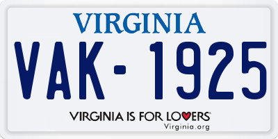 VA license plate VAK1925