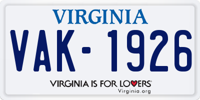 VA license plate VAK1926